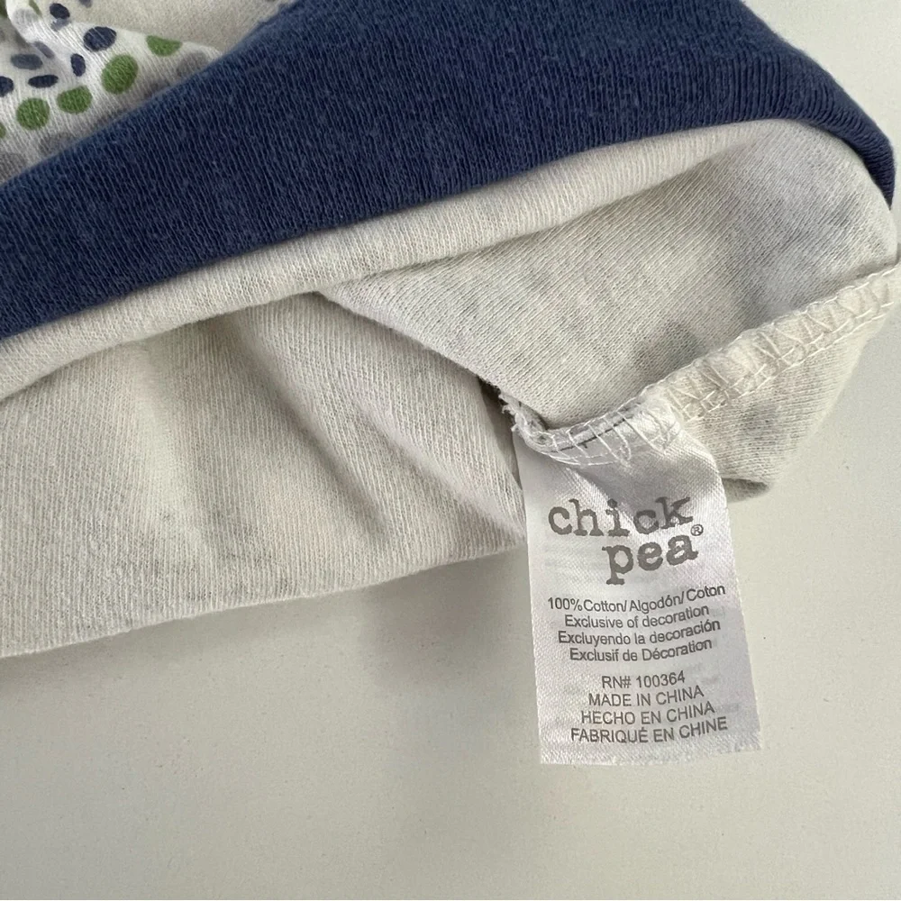 Chickpea knotted baby hat - blue, green, gray dots